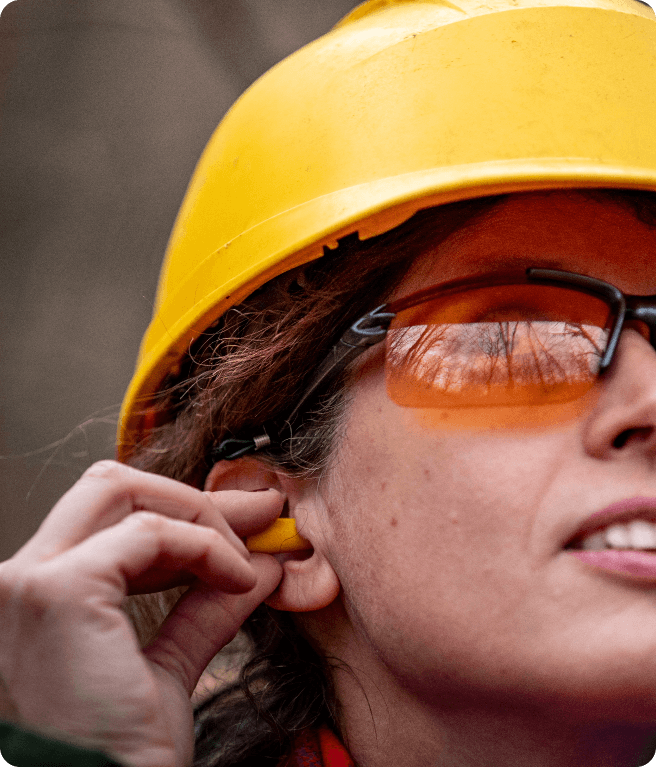 hearing protection on a construction worker